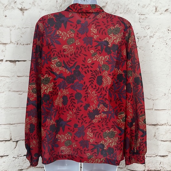 ✨VTG✨ 70s Sheer Floral Blouse, Size - Picture 3 of 7